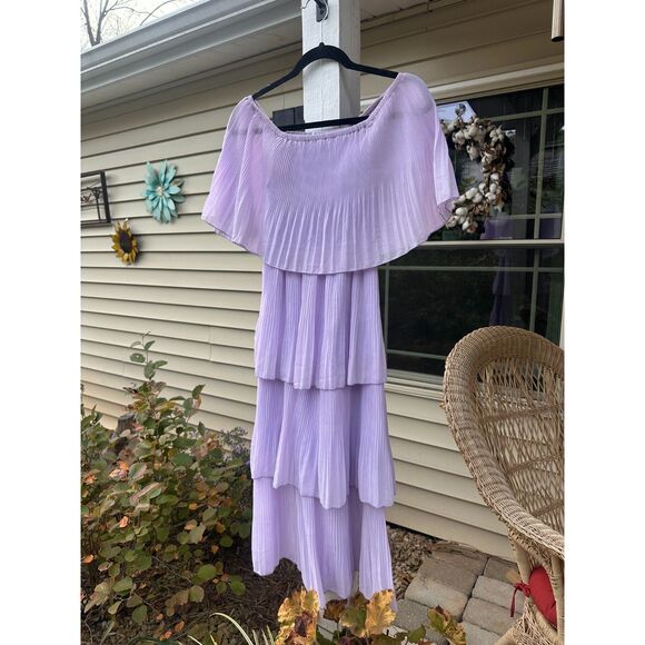 Lulu's Lavender Off-the-Shoulder Ruffle Midi Dress - Picture 2 of 6